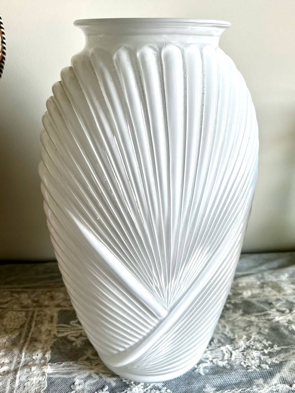 Vintage Anchor Hocking Art Deco Revival Draped Milk Glass Vase